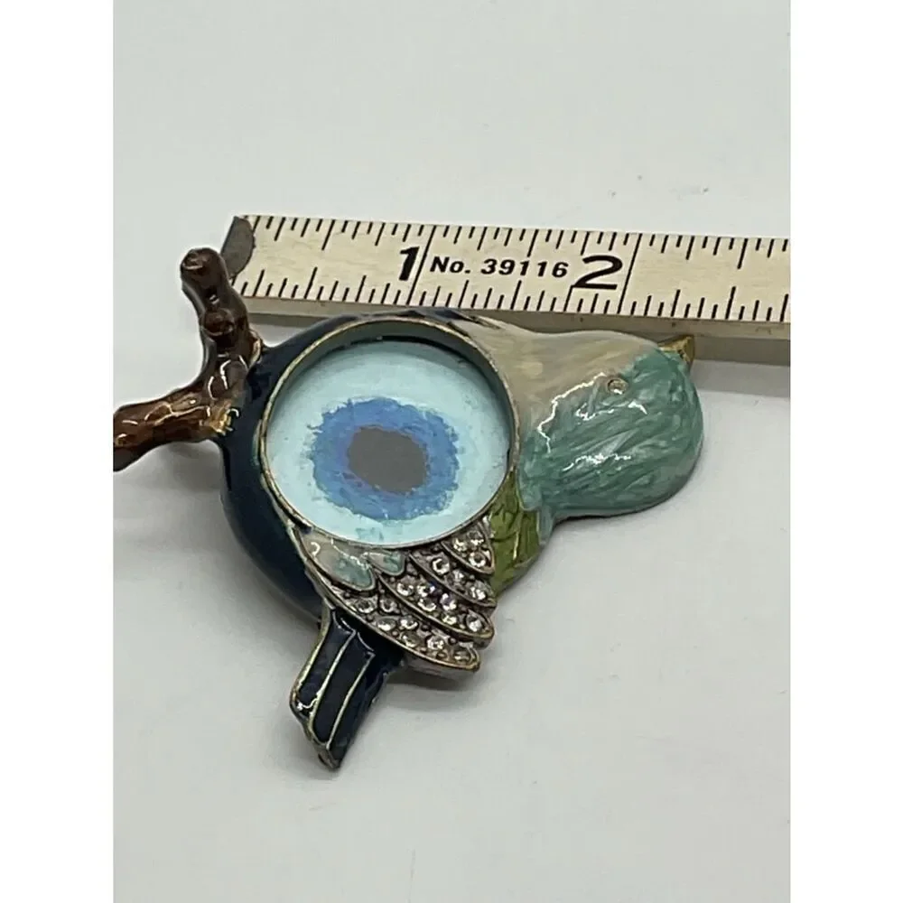 Decorative Blue Green Bird Pin Brooch - Enamel Accent